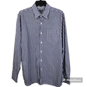 J. Crew Mens 120s 2ply Checkered Print Long Sleeve Button Down Shirt Size 16/35